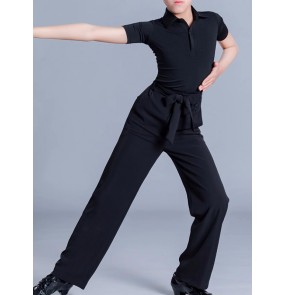 Boys kids toddlers white black latin ballroom dance shirts and pants modern dance salsa chacha stage performance costumes for children
